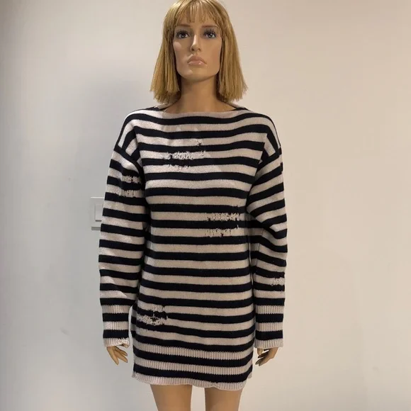 Dior Striped Sweater Dress - blue & white sz 4 50% wool and 50% cashmere - Picture 7 of 9